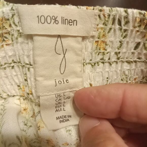 Joie Women's Linen Pants Yellow Floral Wide-Leg Cropped Pockets Beachy Size M - Picture 3 of 10